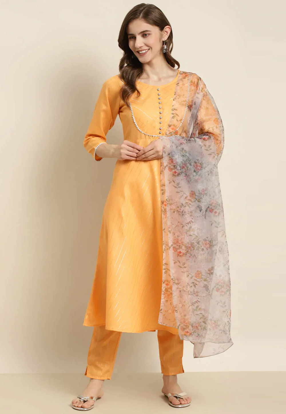Orange Cotton Readymade Pakistani Suit 260749
