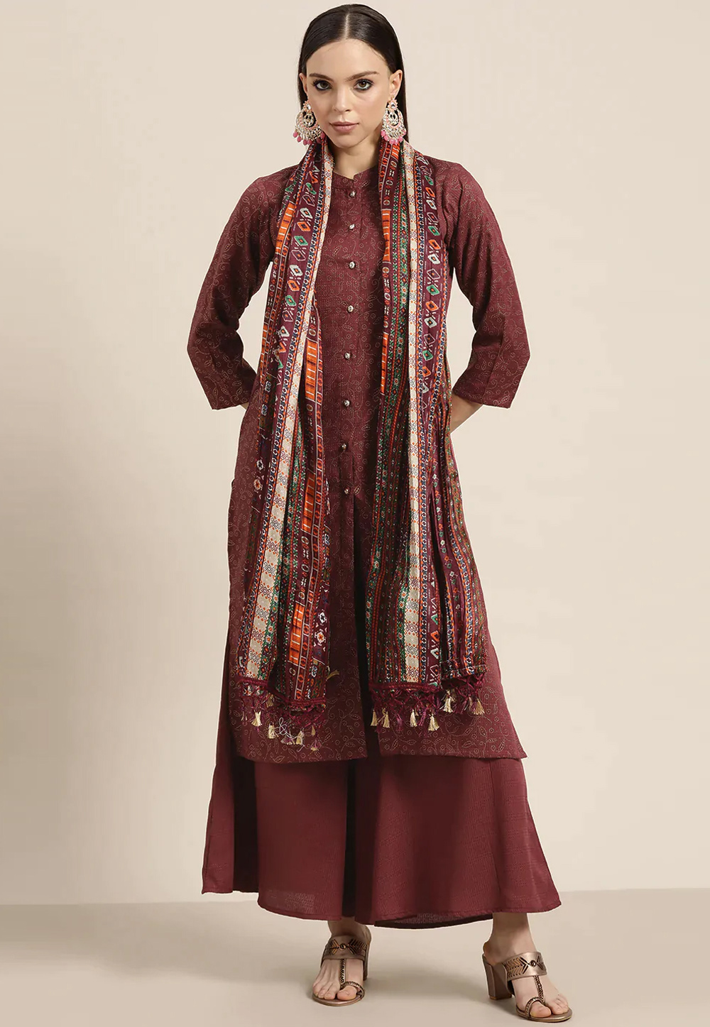 Maroon Cotton Readymade Palazzo Suit 260750
