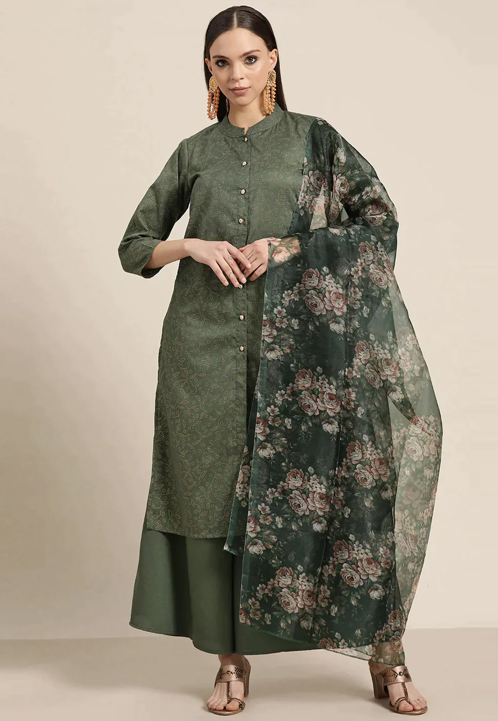Camo Green Cotton Readymade Pakistani Suit 260751