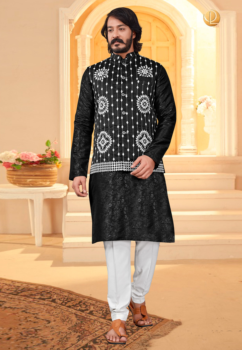 Black Art Silk Lakhnavi Kurta Pajama With Jacket 239899
