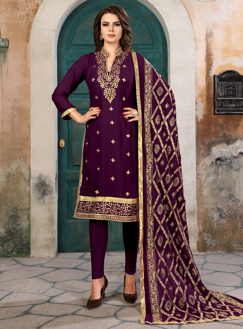 Purple Faux Georgette Pakistani Style Suit 129122