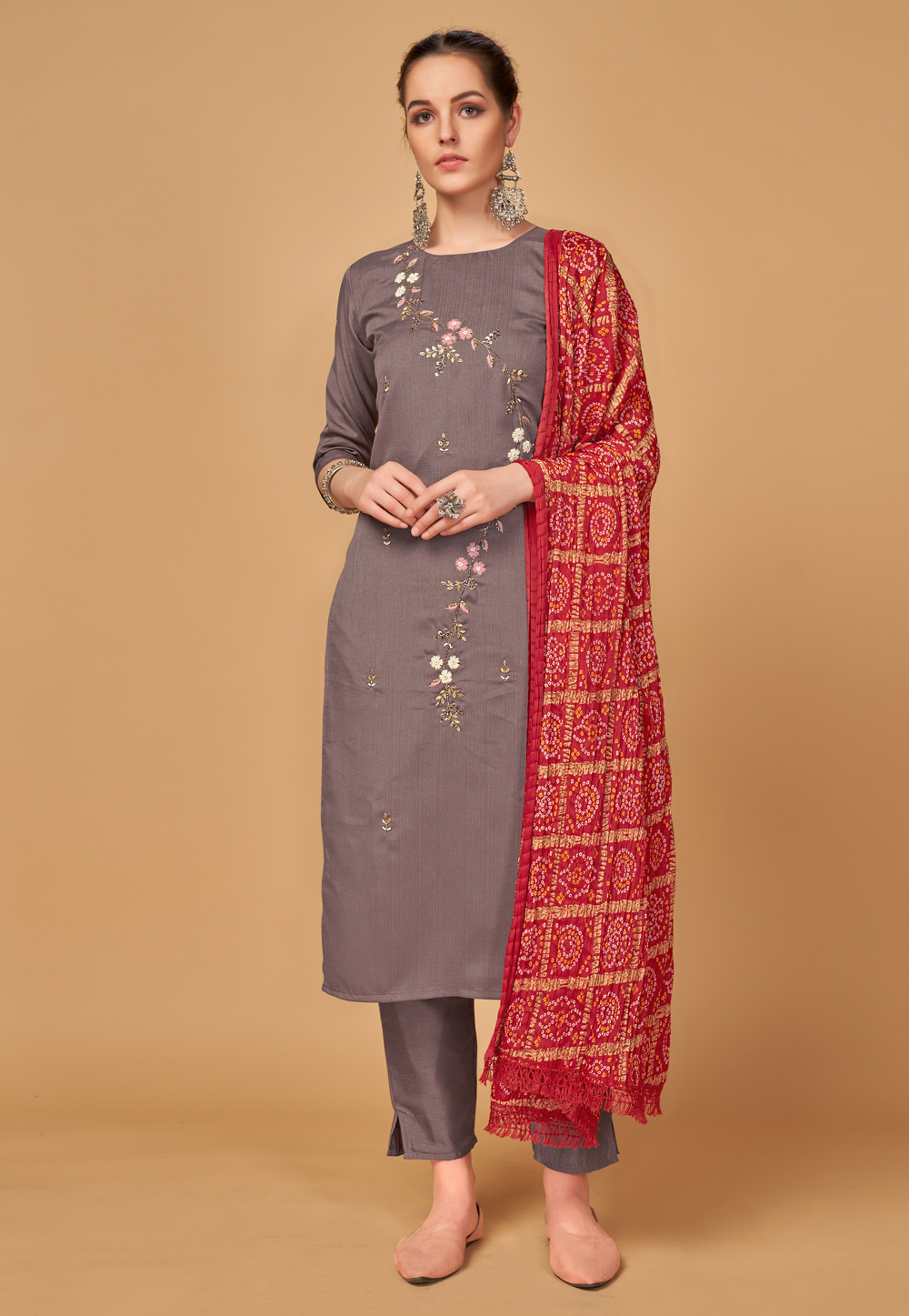 Brown Silk Readymade Pant Style Suit 243279