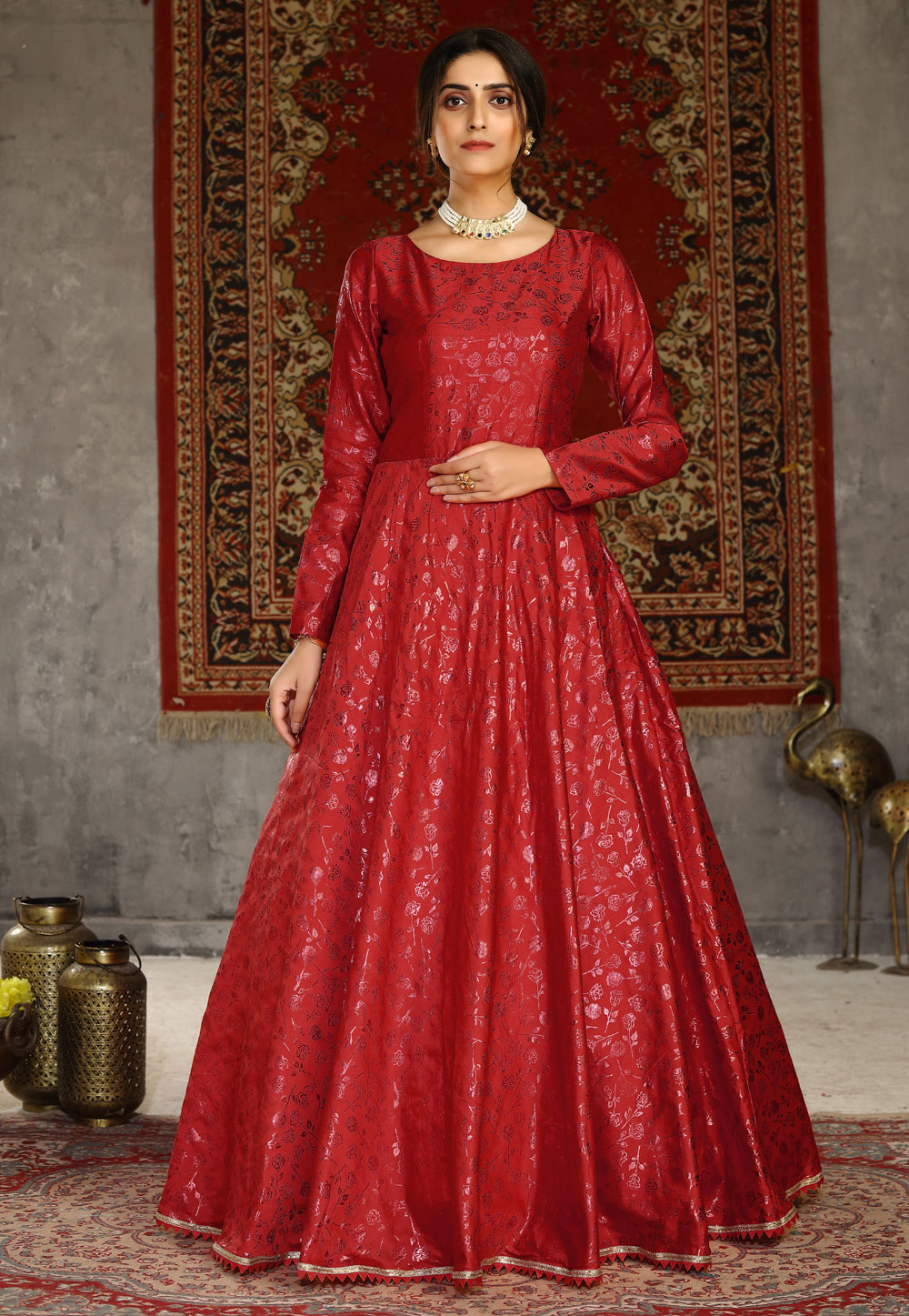Red Taffeta Party Wear Gown 231435