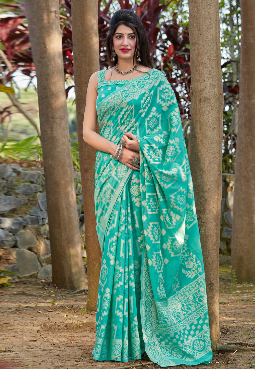 Turquoise Cotton Silk Saree With Blouse 219929
