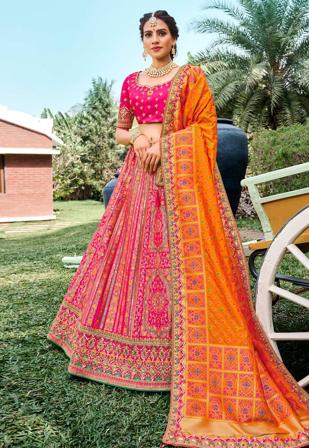 Pink Silk Sequins Work Banarasi Lehenga Choli 223918