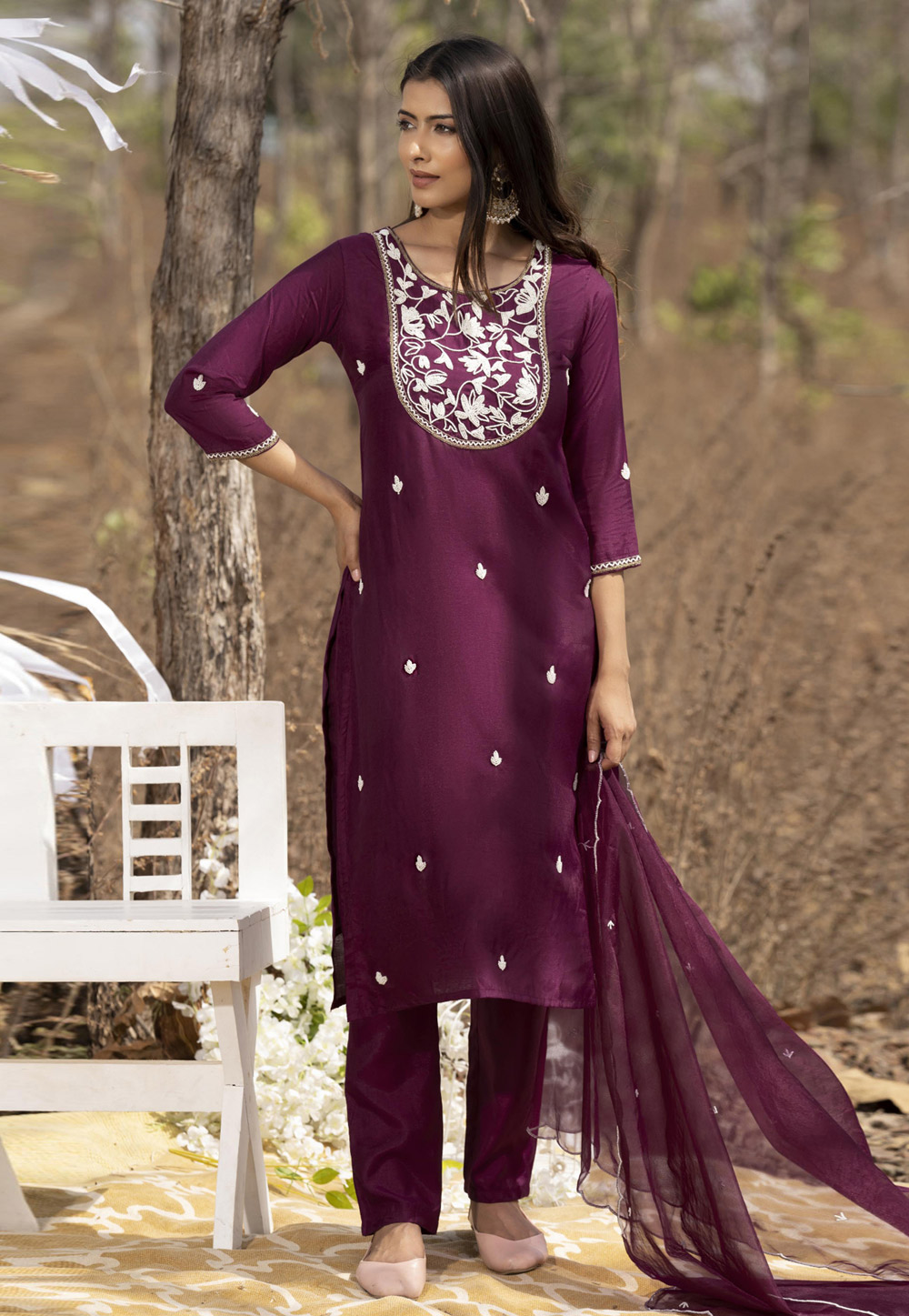 Purple Muslin Readymade Pakistani Suit 275913