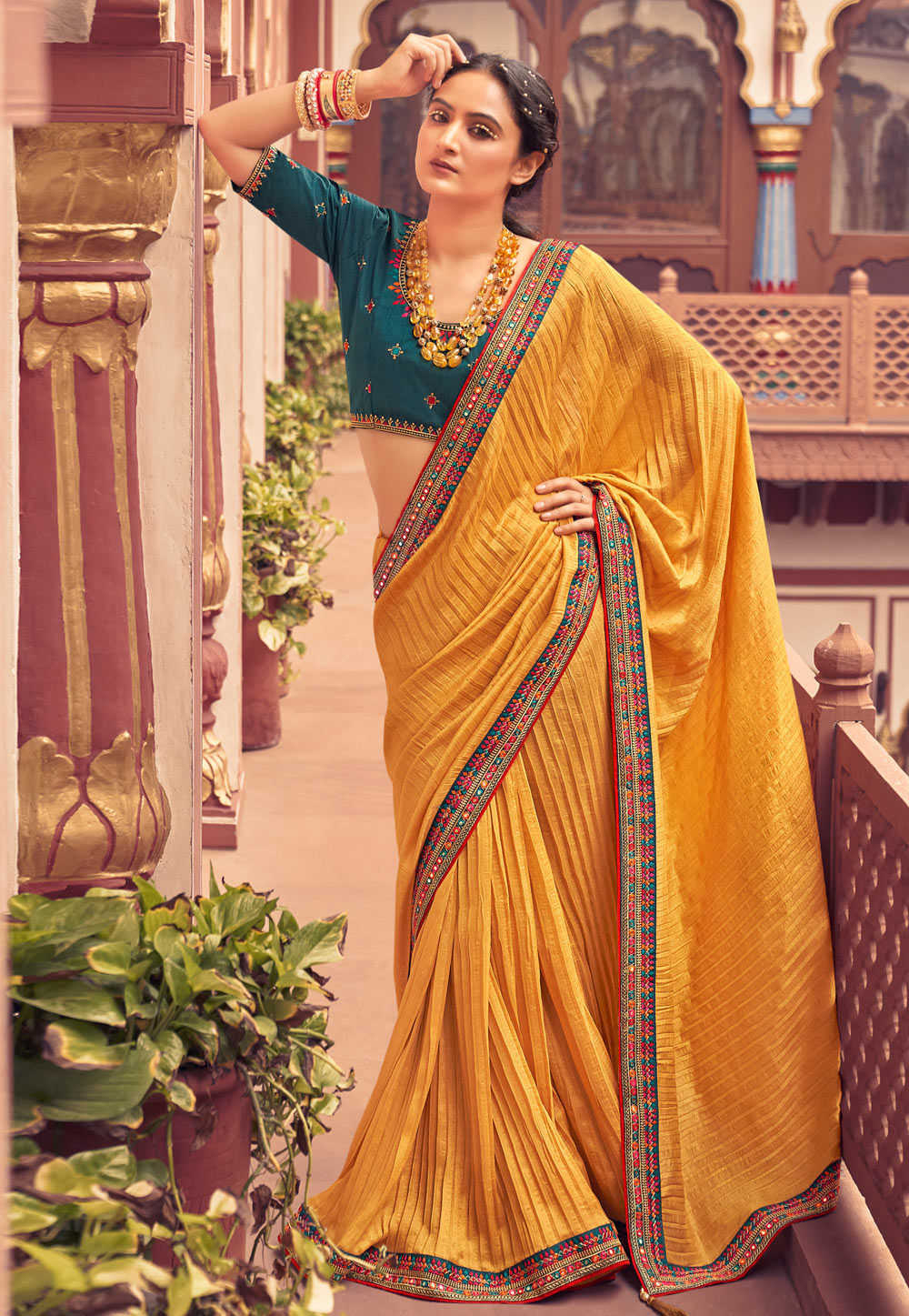 Rich two tone vichitra silk sarees with signature jacquard border and blouse  piece