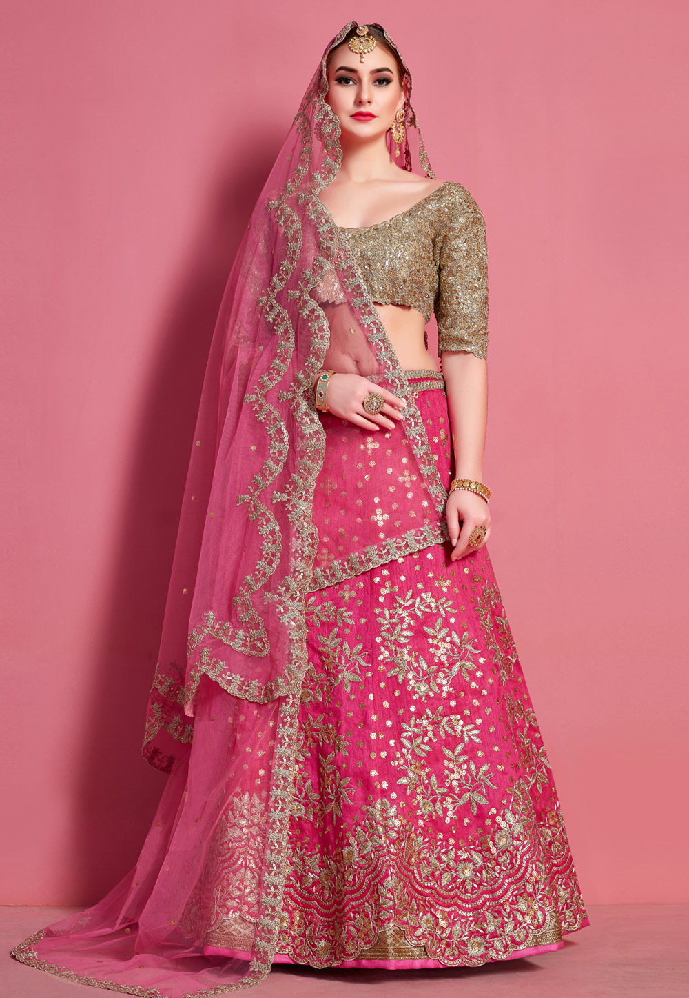 Pink Art Silk Circular Lehenga Choli 217306