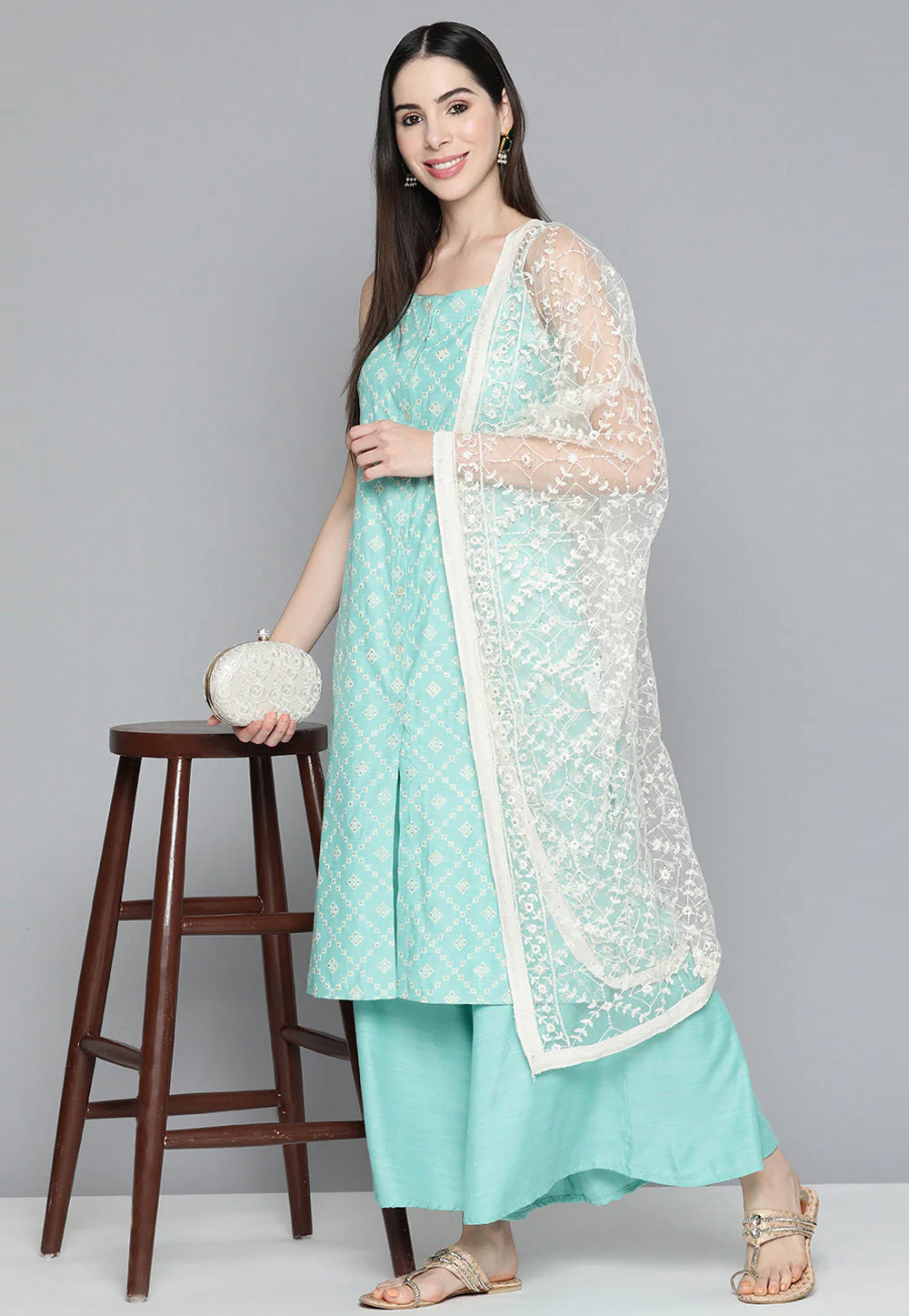 Sky Blue Viscose Rayon Readymade Pakistani Suit 261724