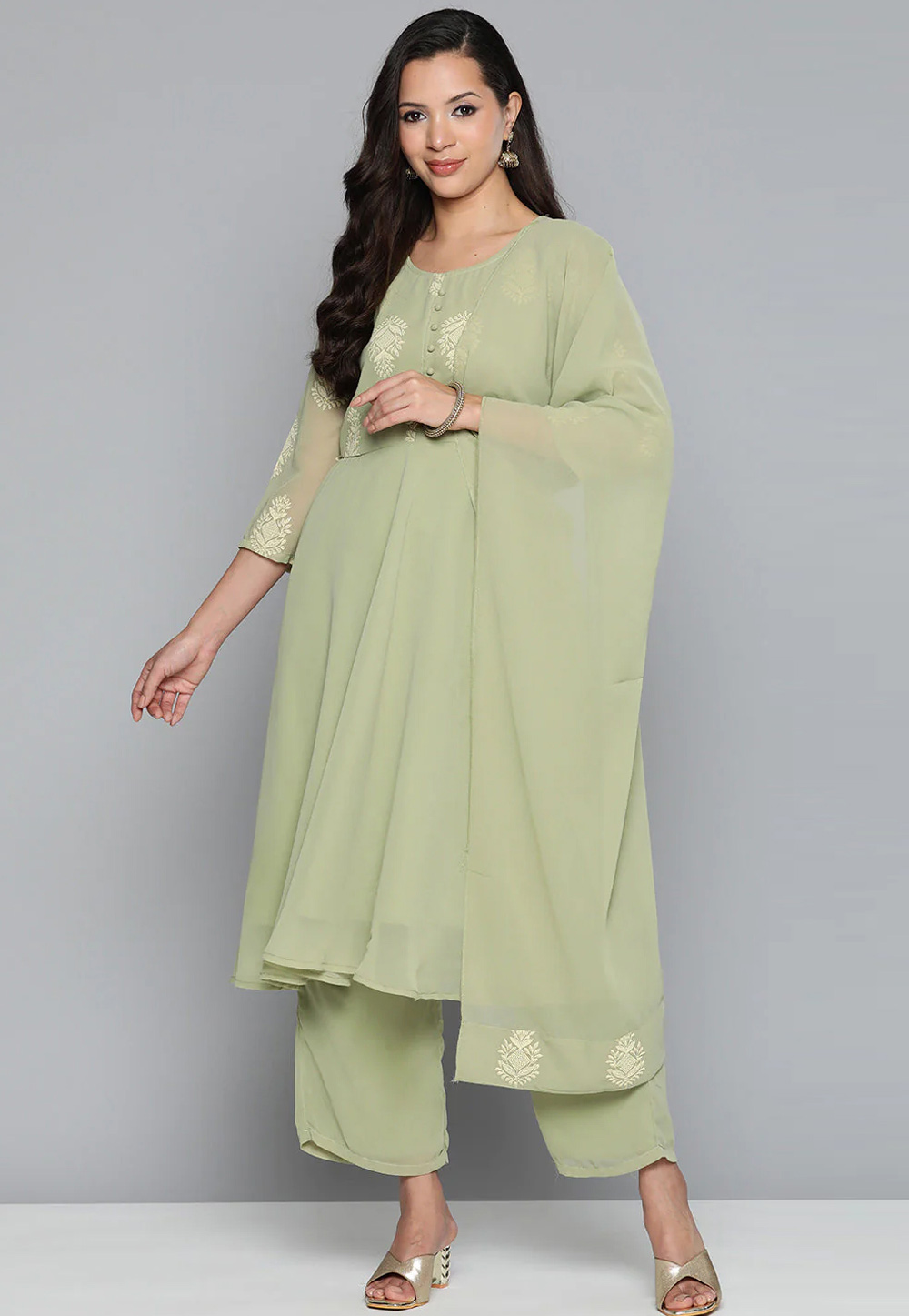 Light Green Georgette Readymade Palazzo Suit 261725