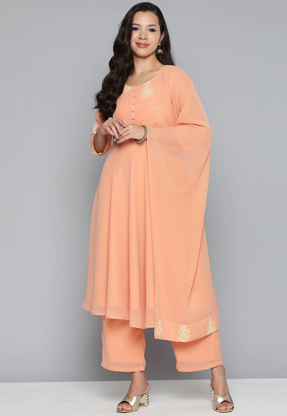 Peach Georgette Readymade Pakistani Suit 261726