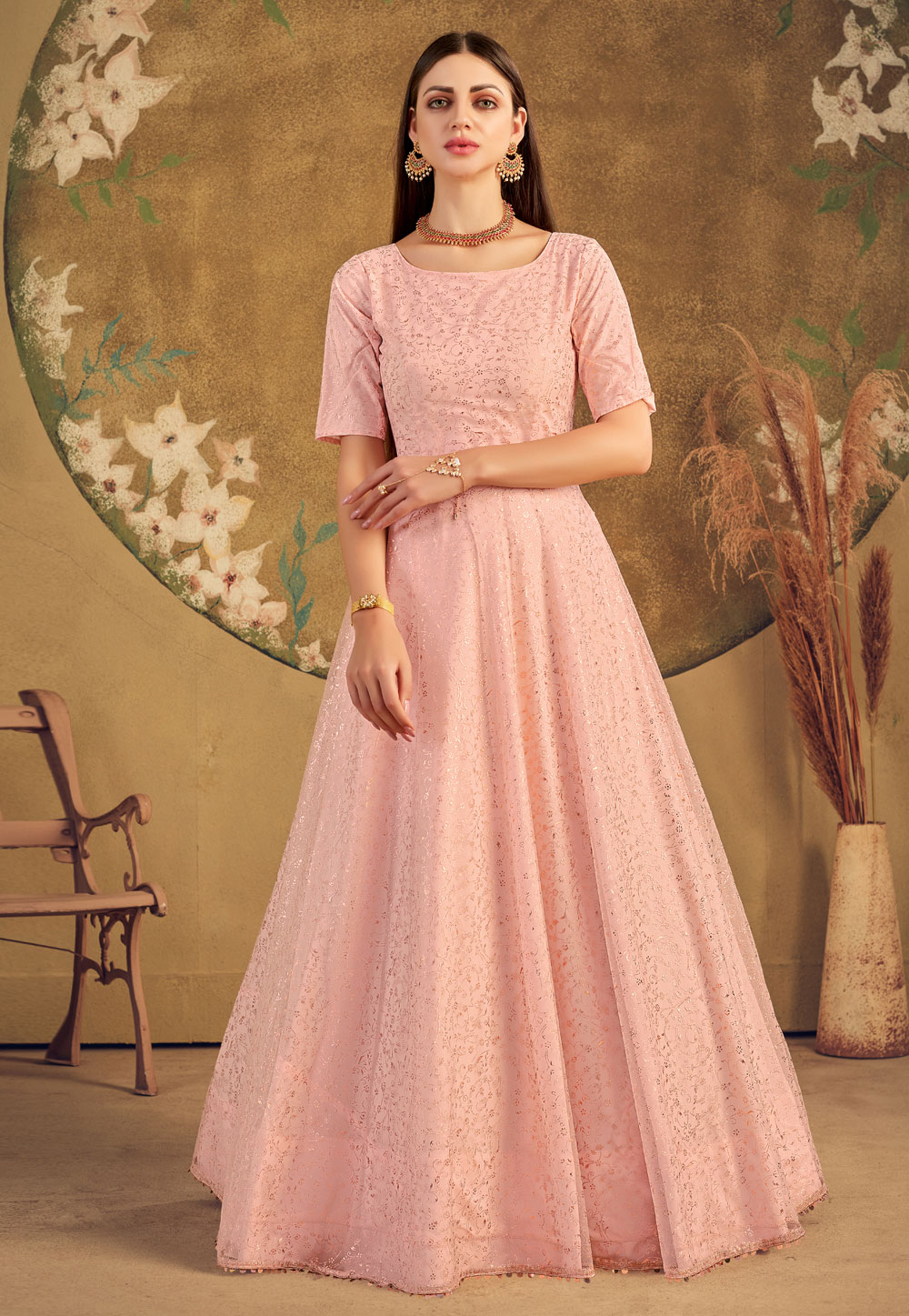 Pink color anarkali gown – Panache Haute Couture