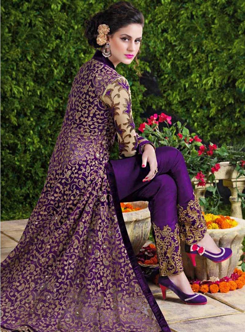 Purple Net Designer Anarkali Suit 65947