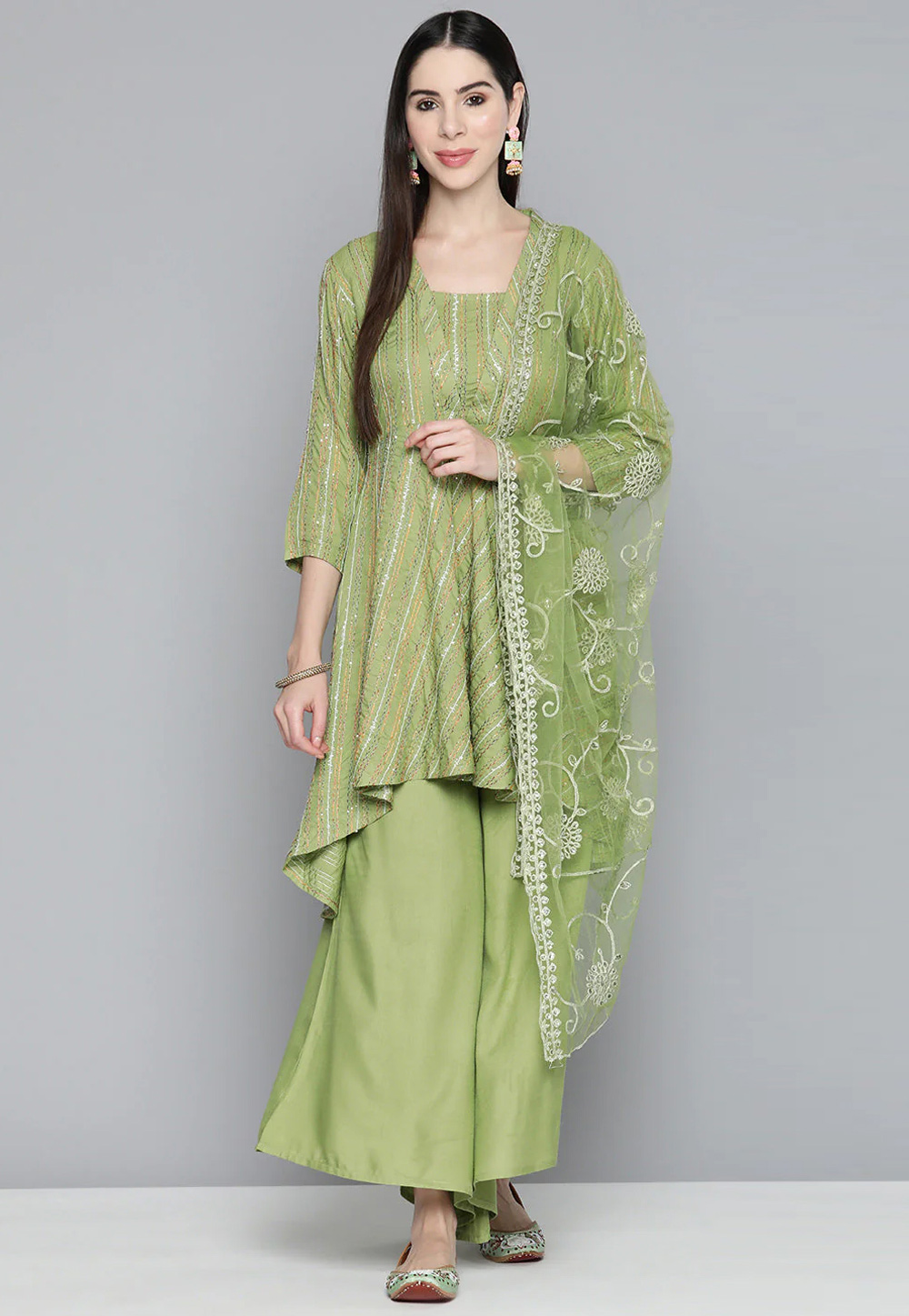 Light Green Viscose Rayon Readymade Pakistani Suit 261730