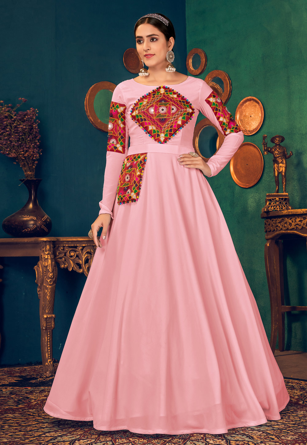 Pink Georgette Embroidered Gown 233040