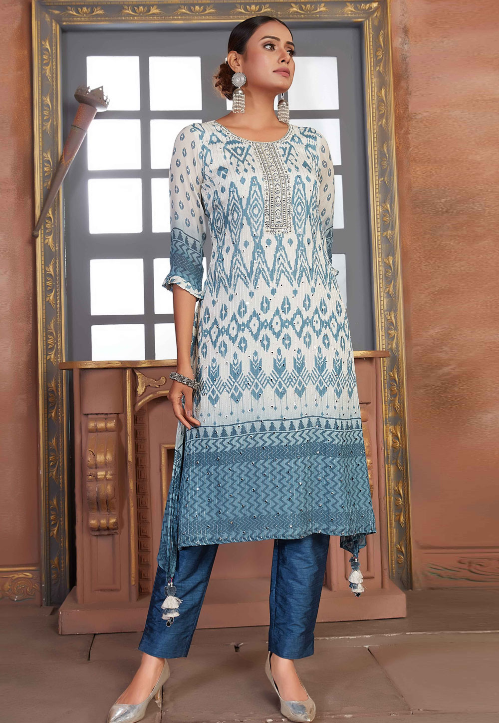 White Chinon Chiffon Kurti 262604