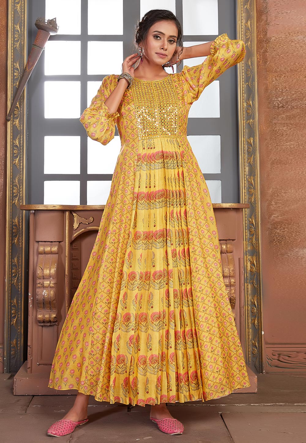 Yellow Muslin Long Kurti 262610
