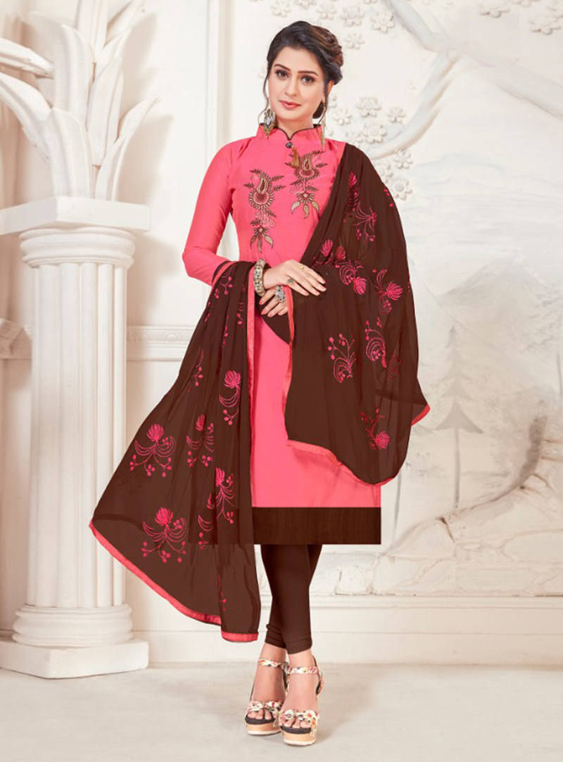 Pink Silk Churidar Suit 147140