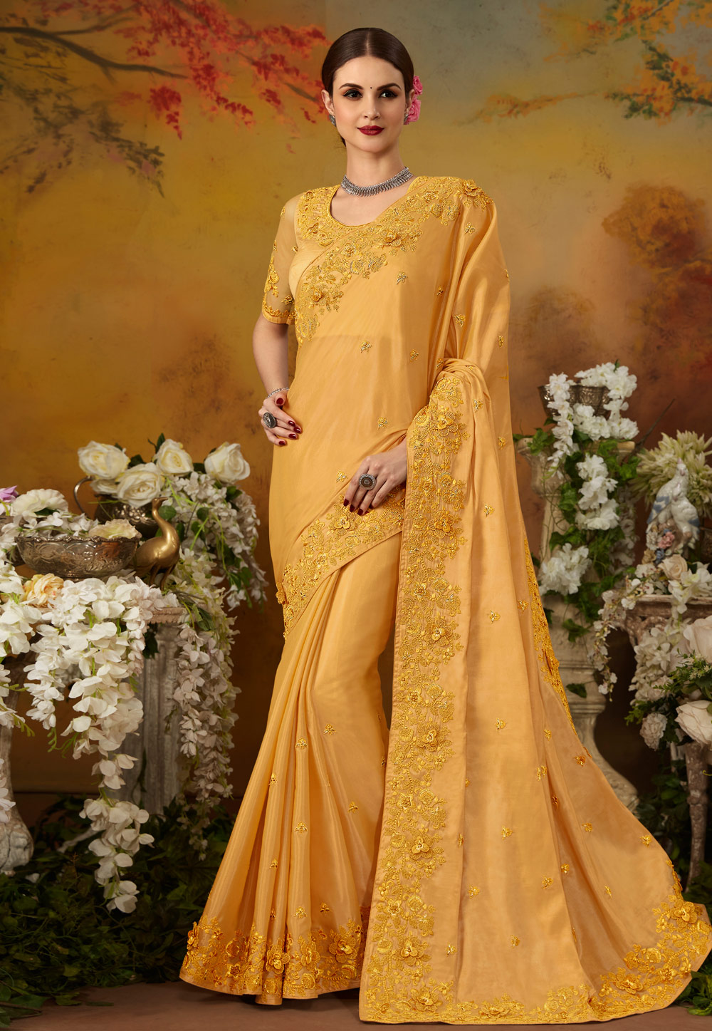 Yellow Silk Festival Wear Saree 195549