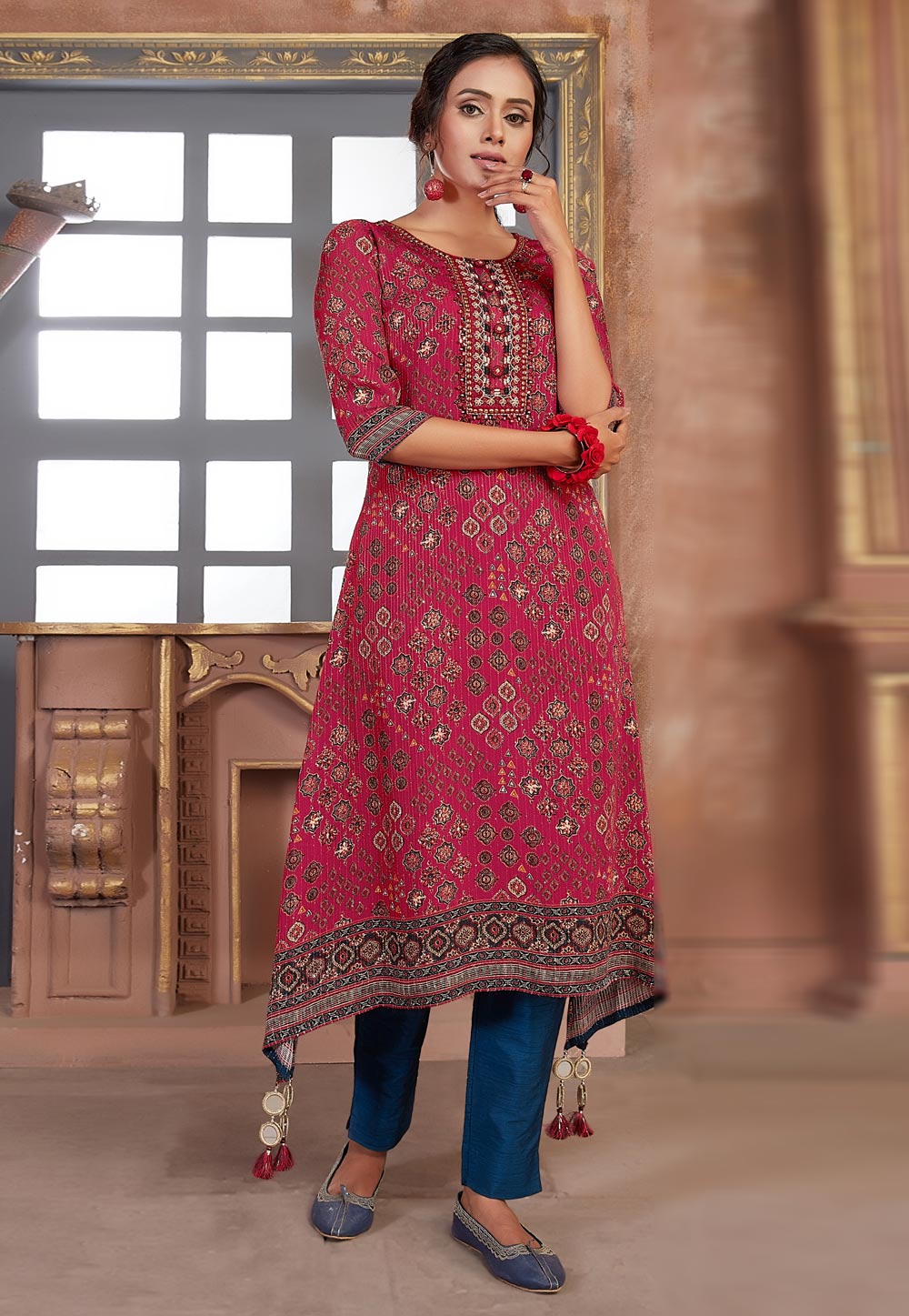 Maroon Chinon Chiffon Kurti 262616