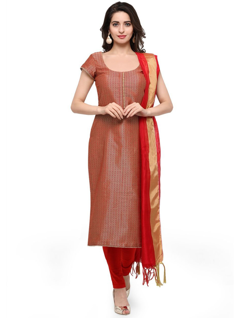 Red Banarasi Pant Style Suit 96616