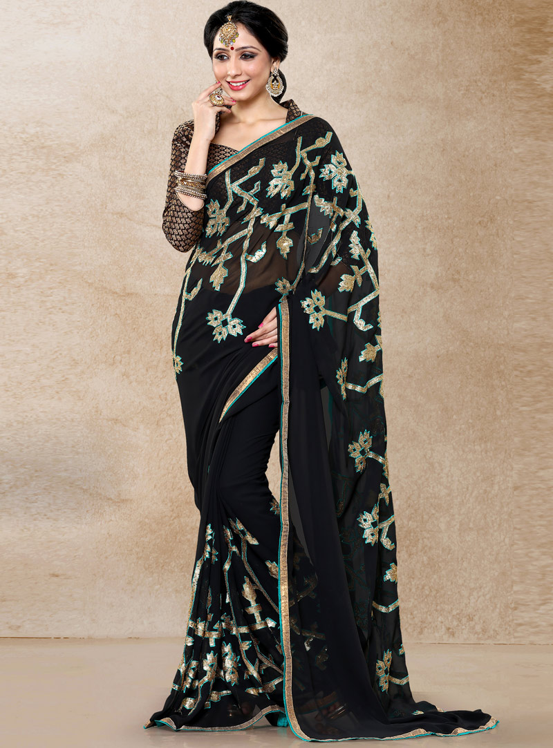 Black Faux Georgette Saree With Blouse 100694