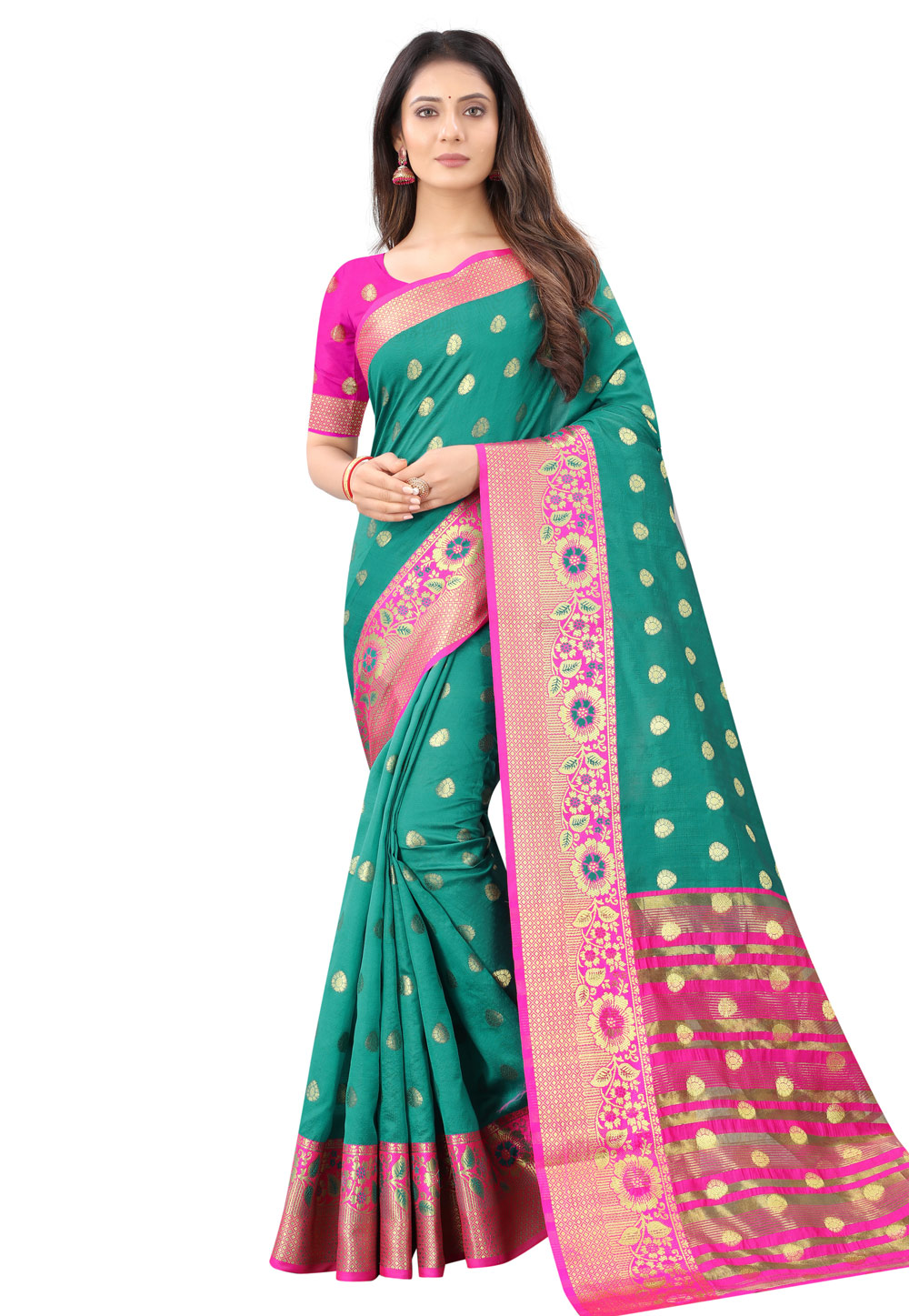 Teal Kanjivaram Silk Saree With Blouse 226157