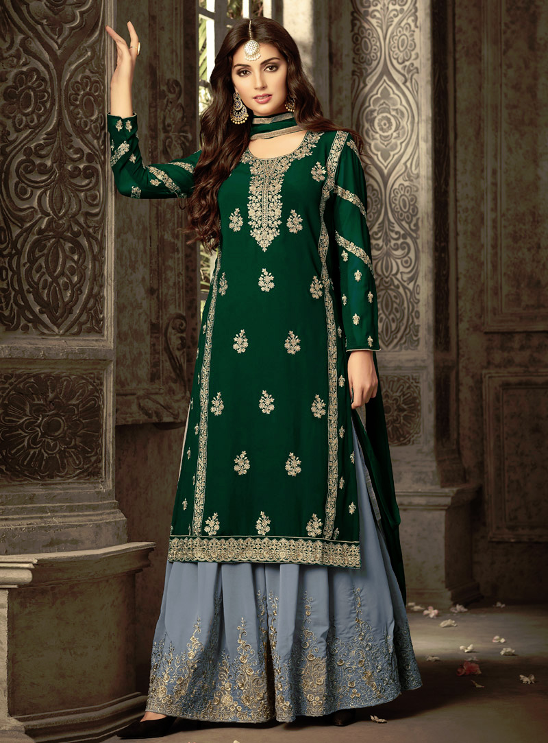 Green Georgette Palazzo Style Suit 138441