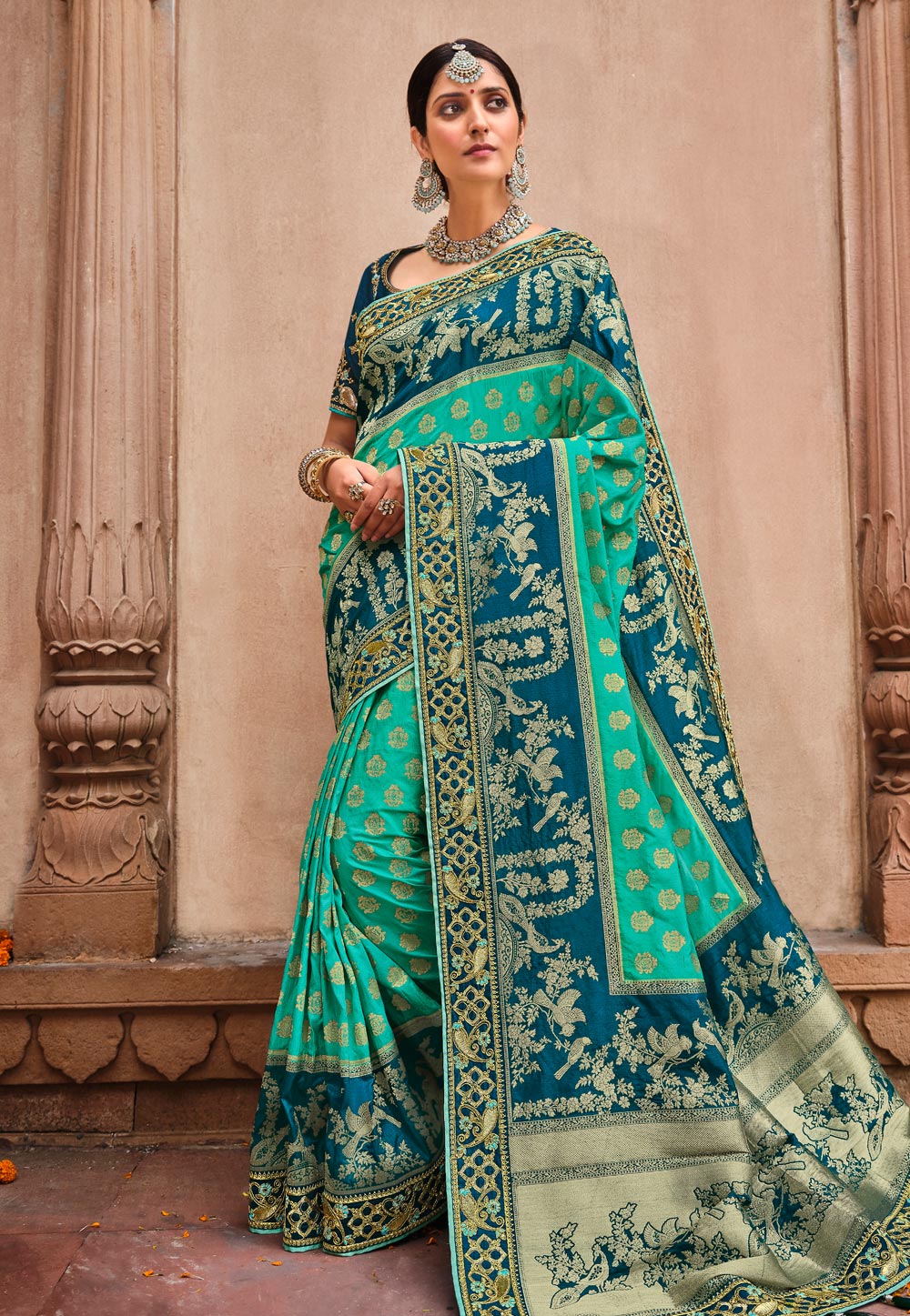 Green Banarasi Silk Festival Wear Saree 231650