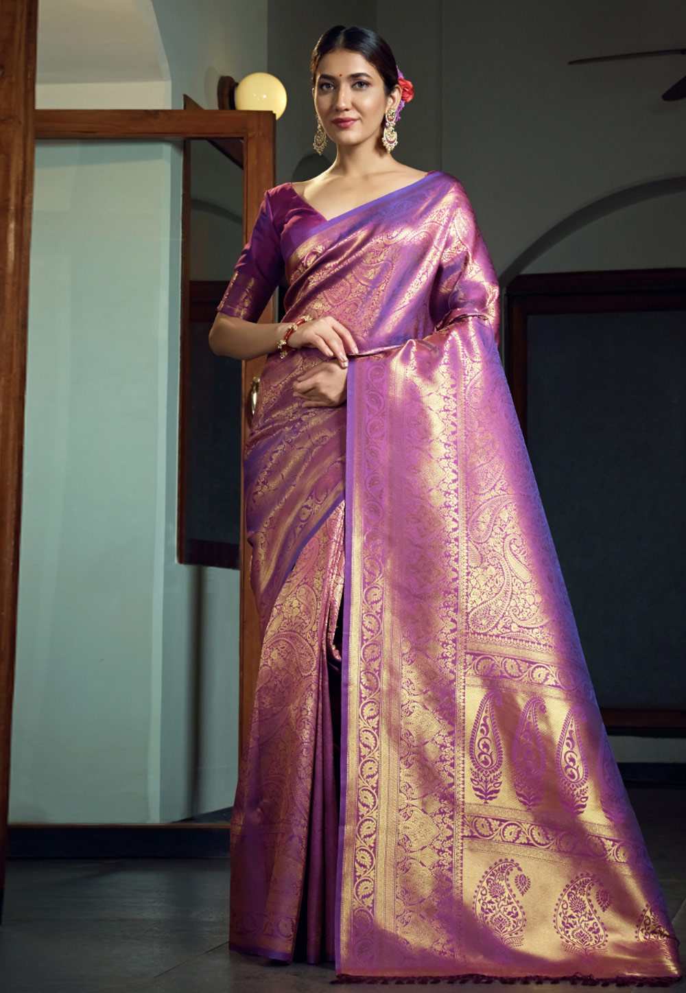 Purple Kanjivaram Silk Saree With Blouse 258628