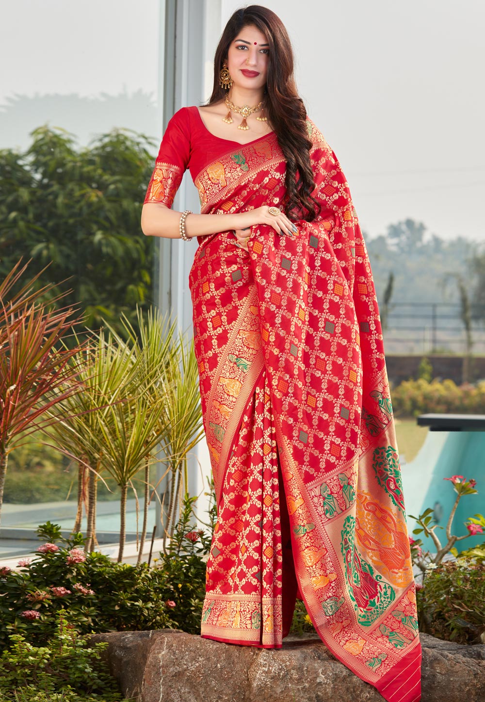 Red Patola Silk Saree With Blouse 221054
