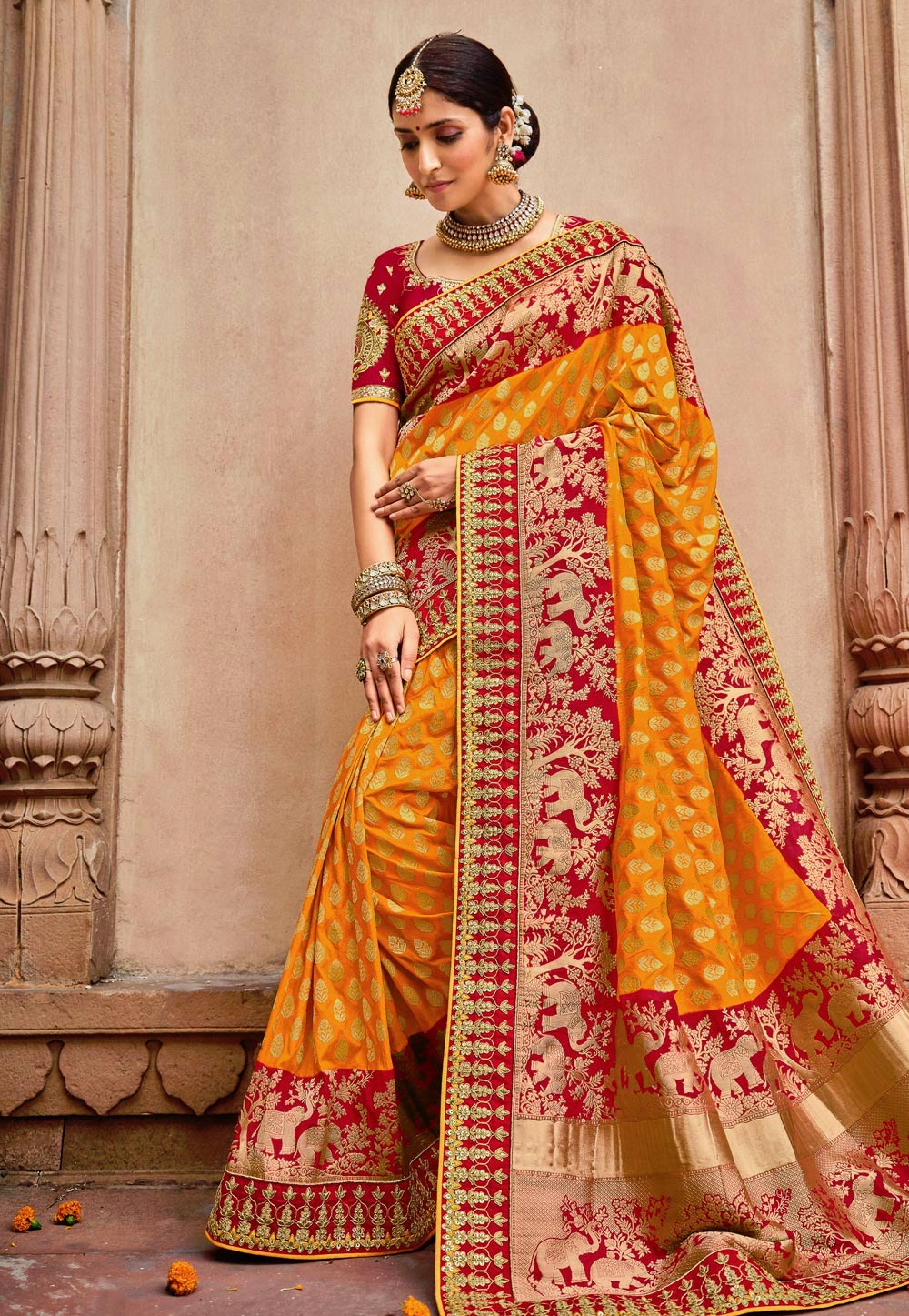 Orange Banarasi Silk Festival Wear Saree 231653