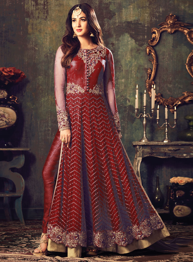 Sonal Chauhan Red Net Pant Style Suit 101614