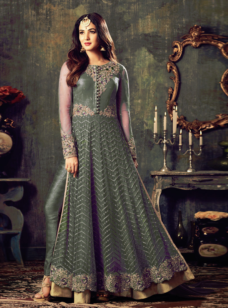 Sonal Chauhan Green Net Pant Style Suit 101616
