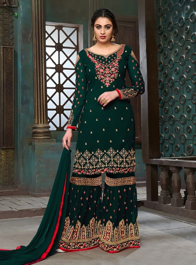 Green Georgette Sharara Style Salwar Suit 131662