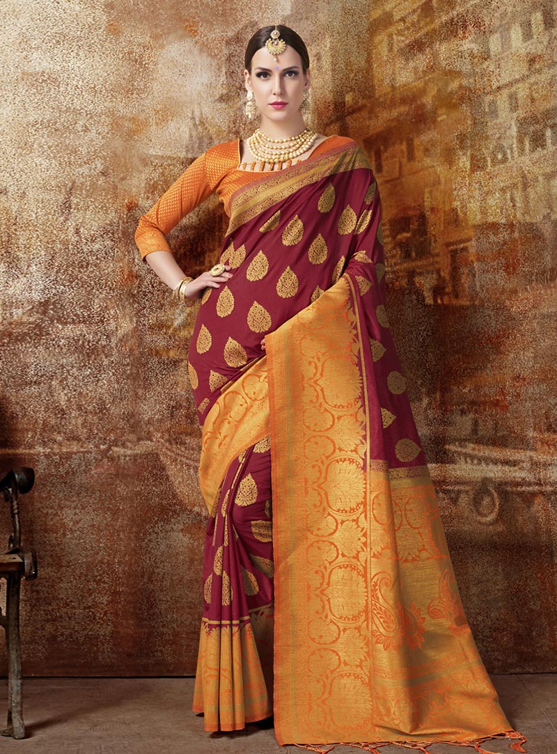 Maroon Banarasi Silk Festival Wear Saree 147634