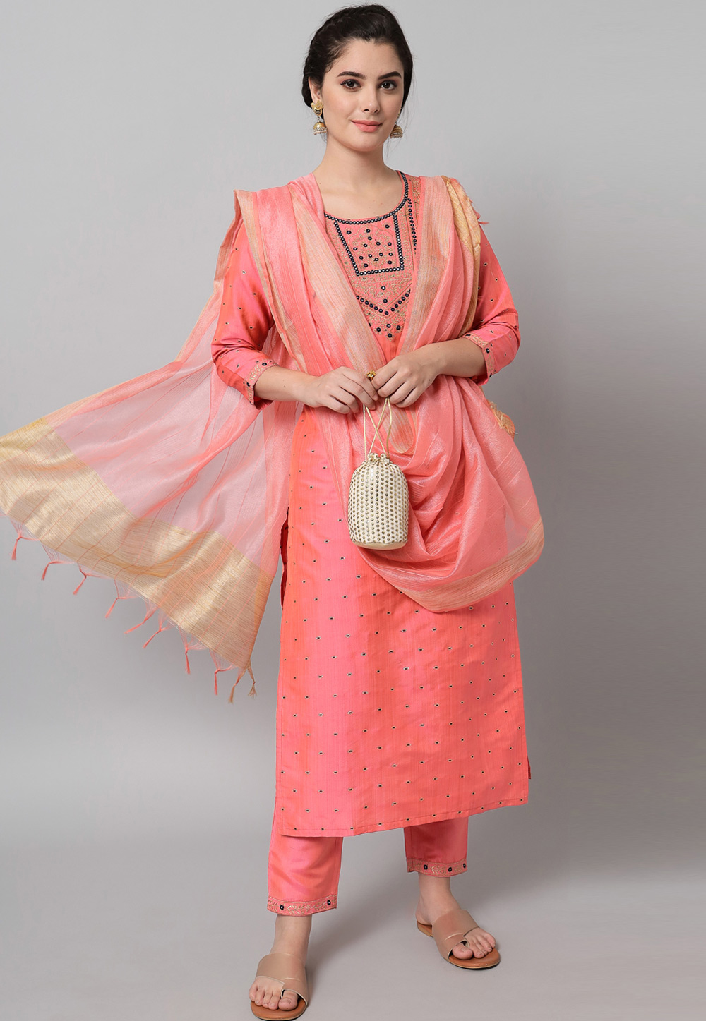 Peach Silk Readymade Pakistani Suit 264047
