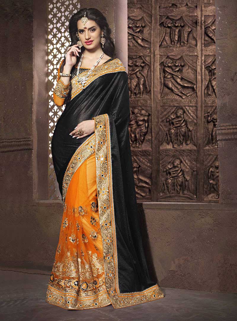 Black Georgette Half and Half Saree With Blouse 64810