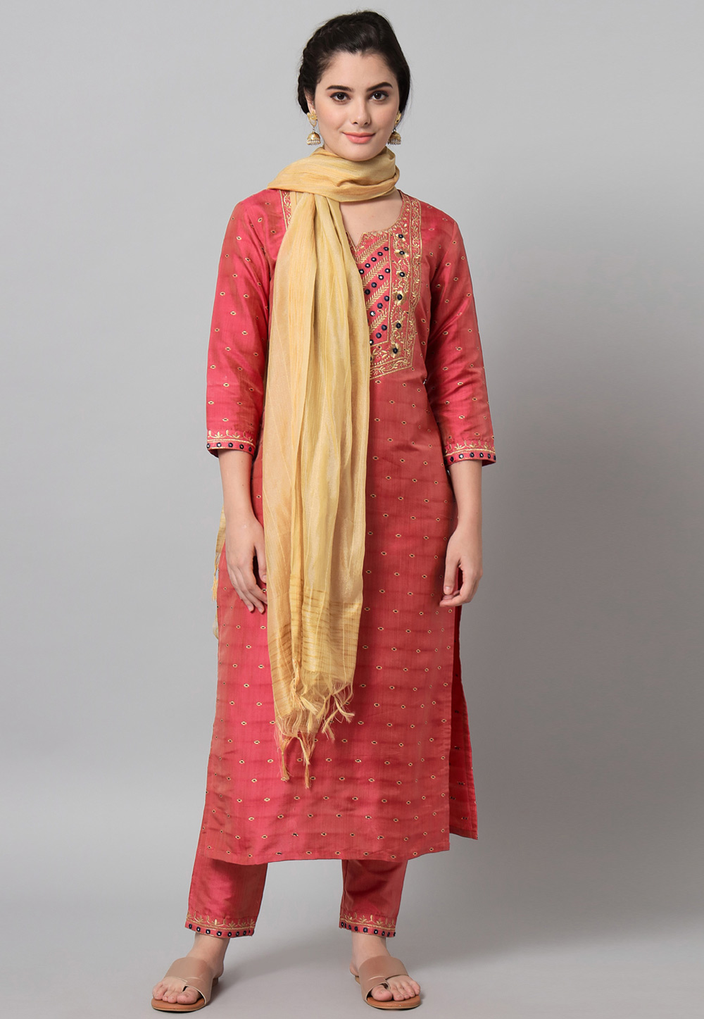 Pink Silk Readymade Pakistani Suit 264049