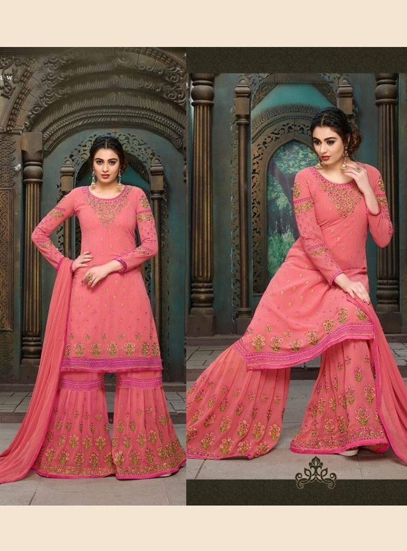 Pink Georgette Sharara Style Salwar Suit 131668
