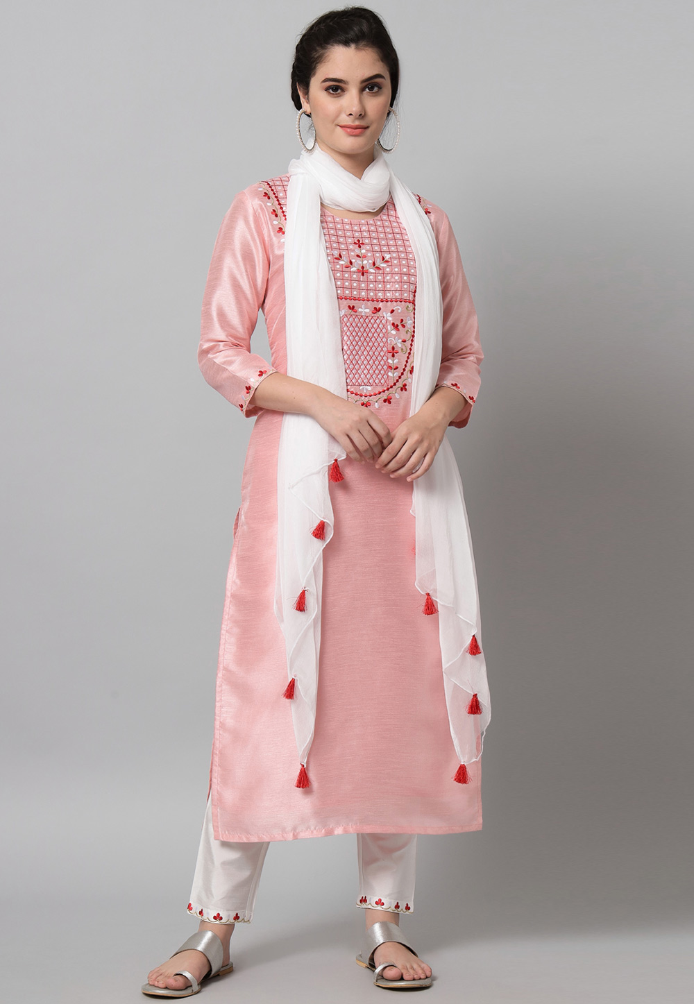 Light Pink Silk Readymade Pant Style Suit 264051