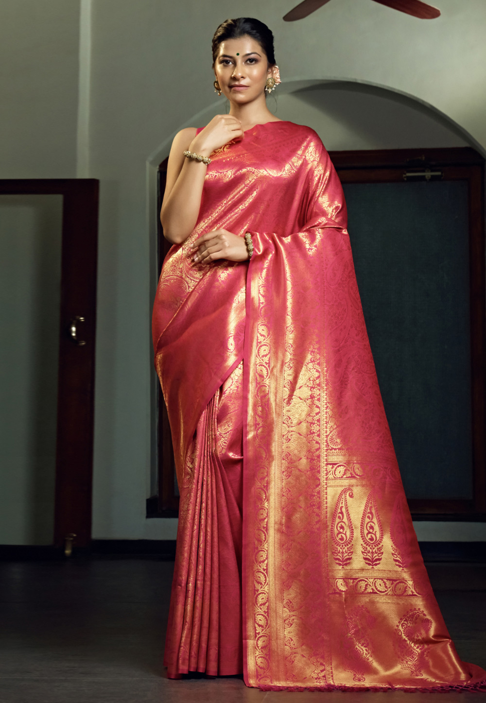 Pink Kanjivaram Silk Saree With Blouse 258631