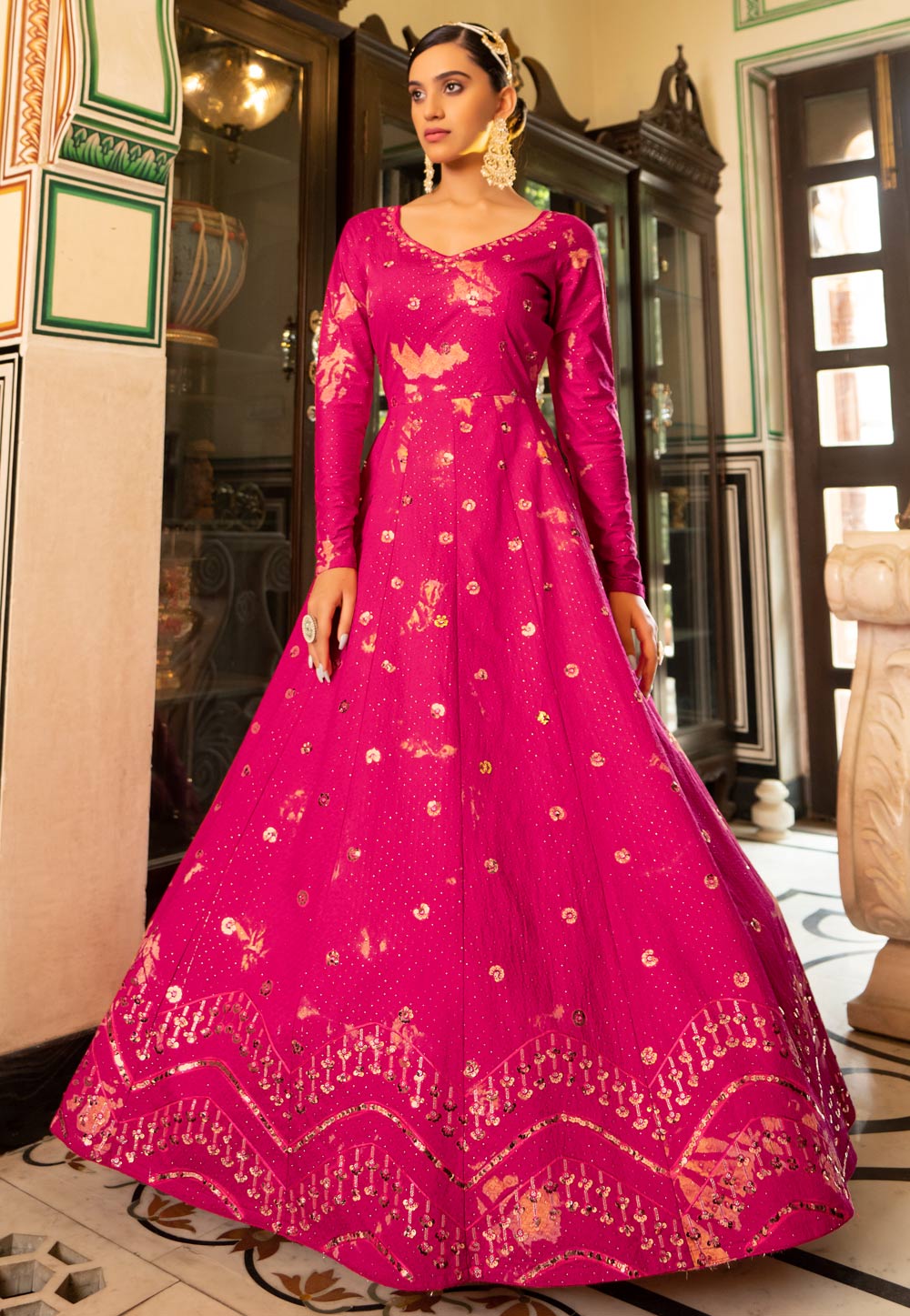 Magenta Cotton Printed Gown 246513