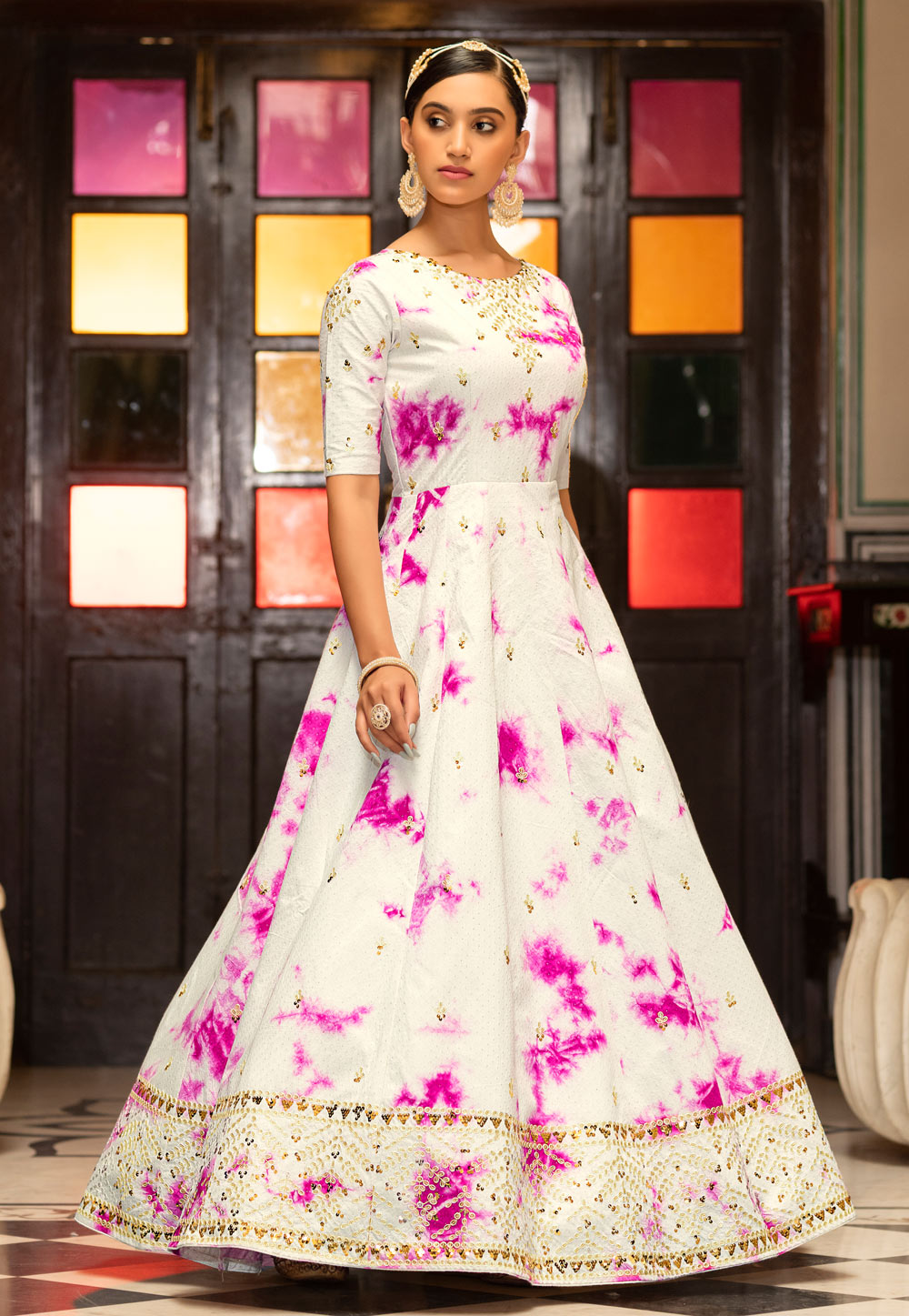White Cotton Printed Gown 246516
