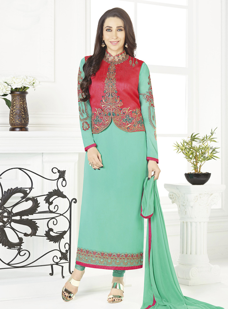 Karishma Kapoor Sea Green Georgette Churidar Suit 148069