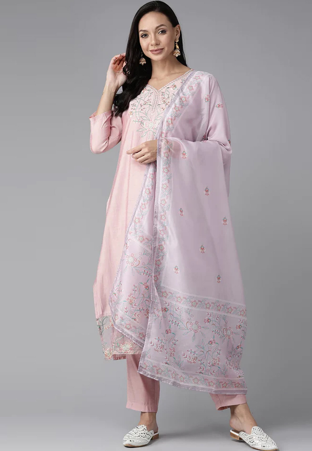 Light Pink Silk Readymade Pant Style Suit 264319