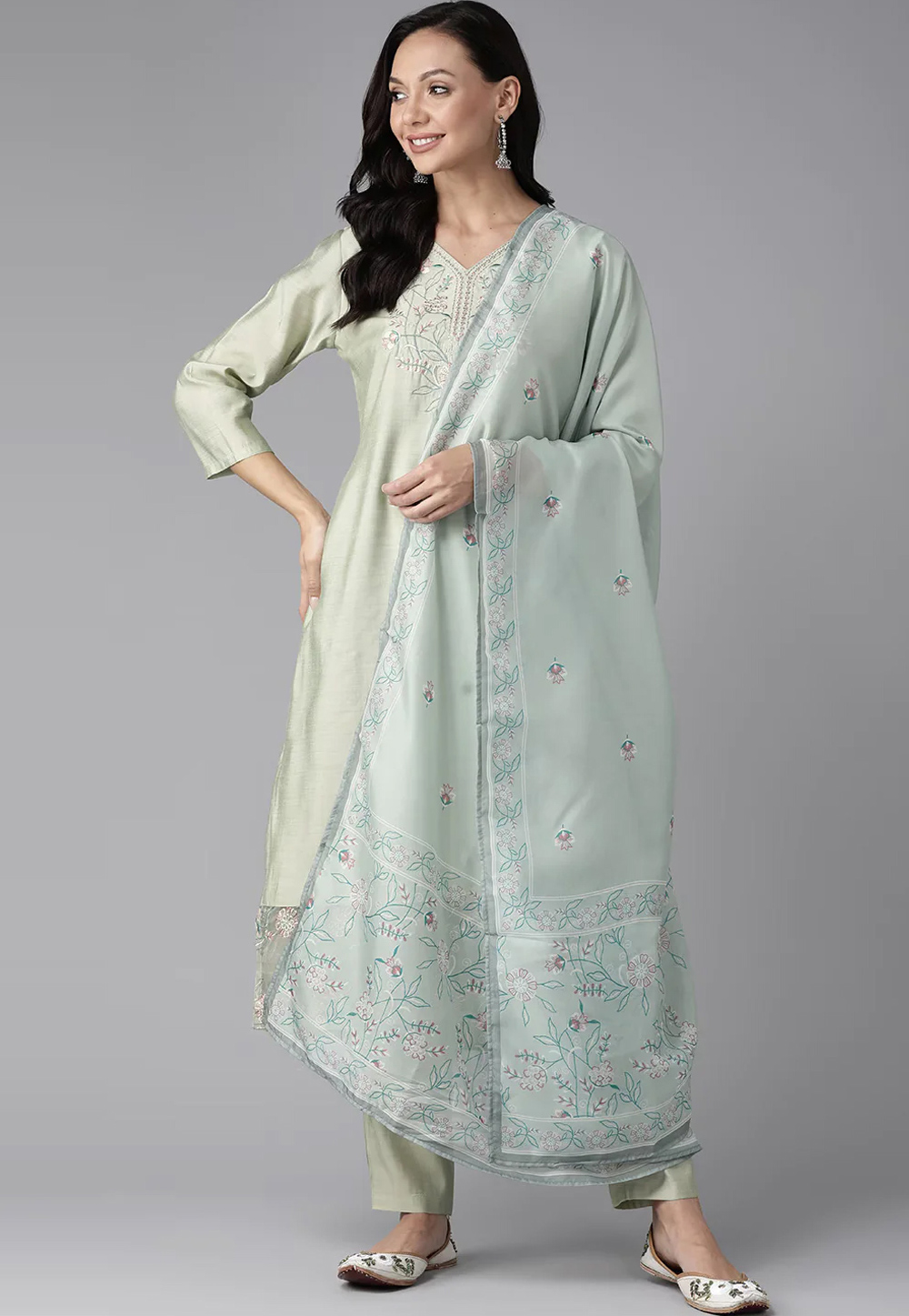 Pista Green Silk Readymade Pakistani Suit 264320