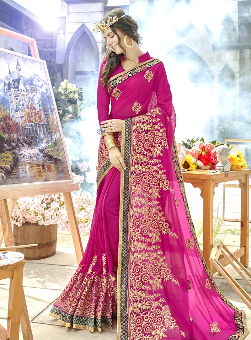 Magenta Georgette Saree With Blouse 148234