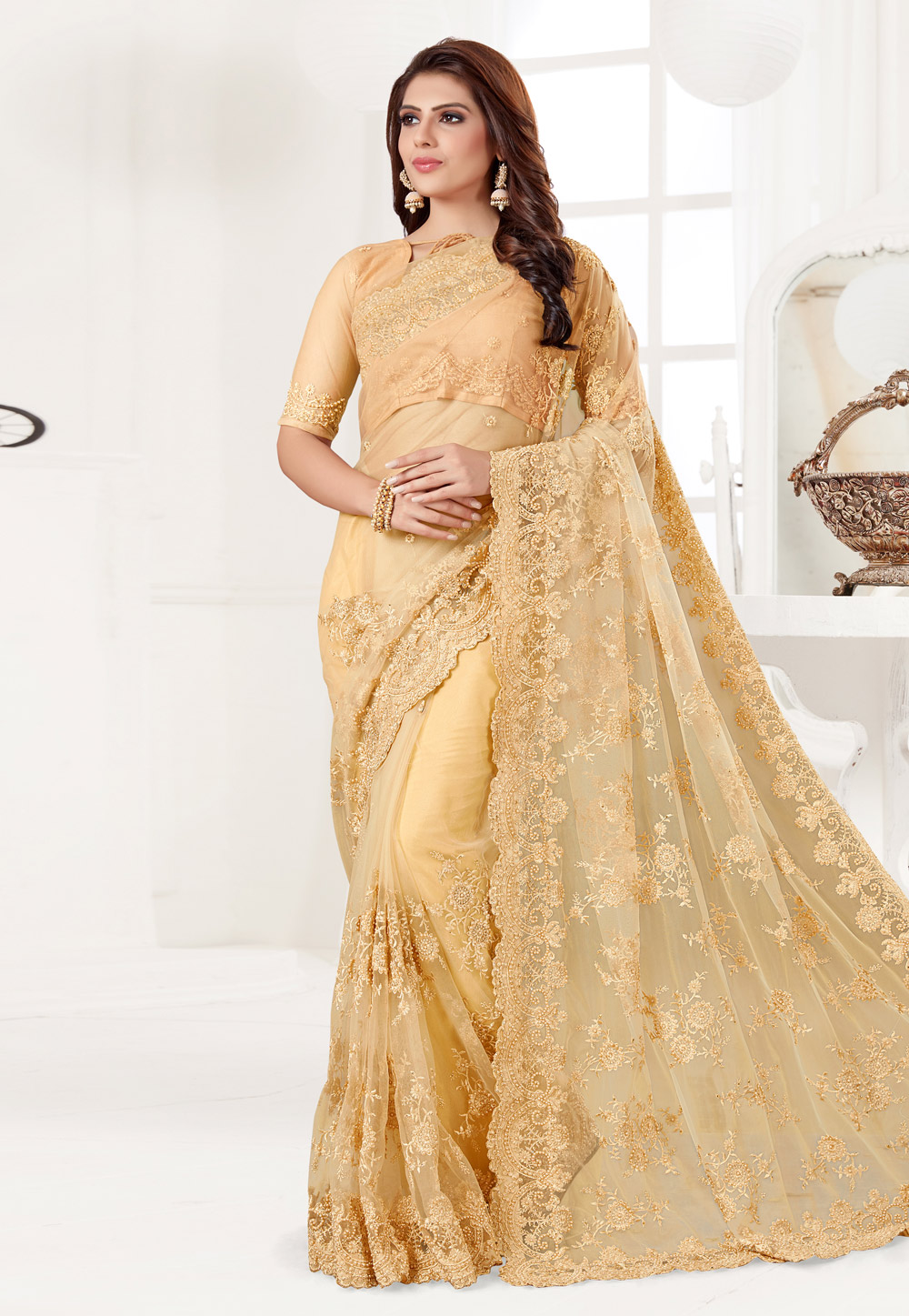 Golden Net Festival Wear Saree 186966