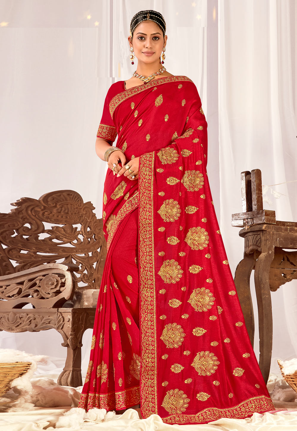 Red Silk Saree With Blouse 245372